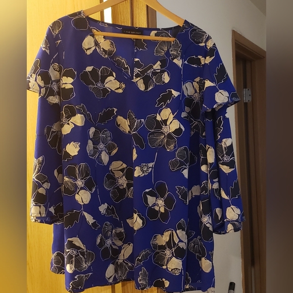 Blue Floral Blouse With Double Sleeves - Picture 2 of 4